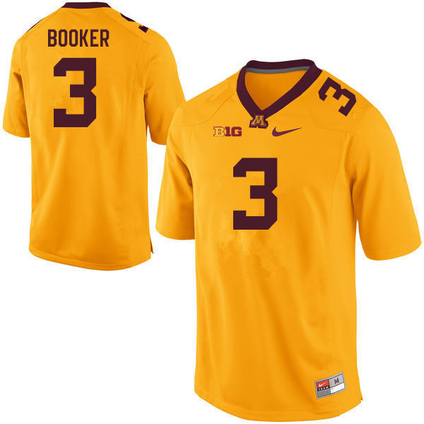 Men #3 Austin Booker Minnesota Golden Gophers College Football Jerseys Sale-Gold
